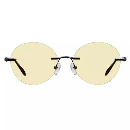 Rimless Round Blue Light Blocking Reading Glasses Yellow Tinted for Women men