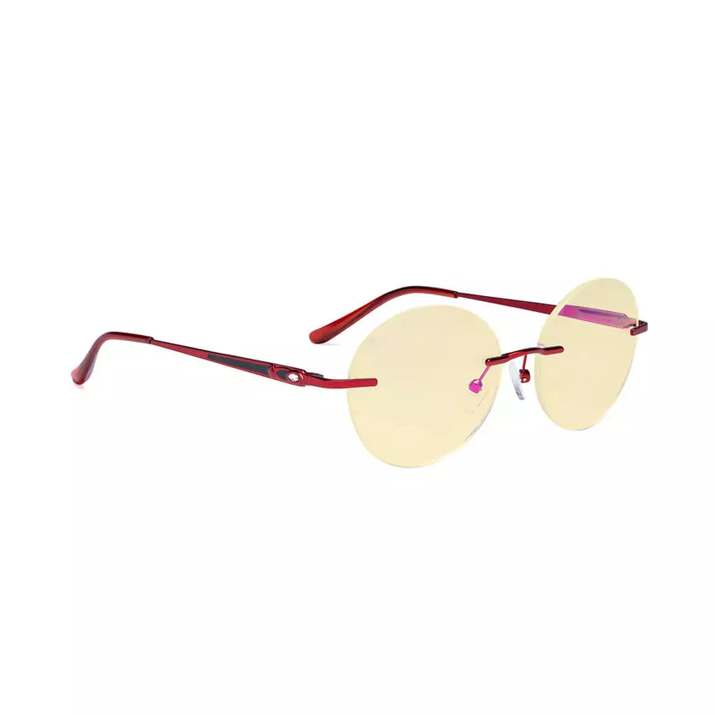 Rimless Round Blue Light Blocking Reading Glasses Yellow Tinted for Women men