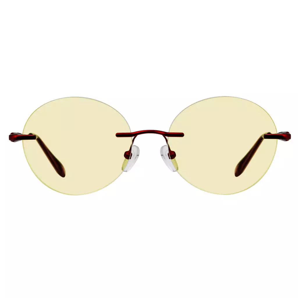 Rimless Round Blue Light Blocking Reading Glasses Yellow Tinted for Women men