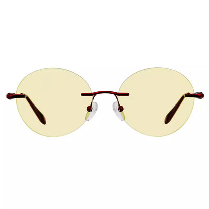 Rimless Round Blue Light Blocking Reading Glasses Yellow Tinted for Women men