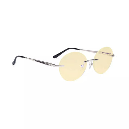 Rimless Round Blue Light Blocking Reading Glasses Yellow Tinted for Women men
