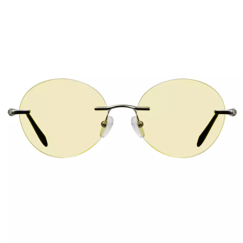 Rimless Round Blue Light Blocking Reading Glasses Yellow Tinted for Women men