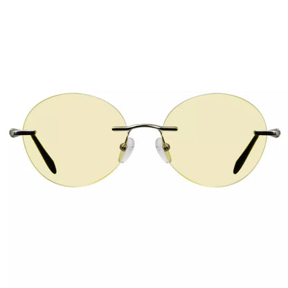 Rimless Round Blue Light Blocking Reading Glasses Yellow Tinted for Women men