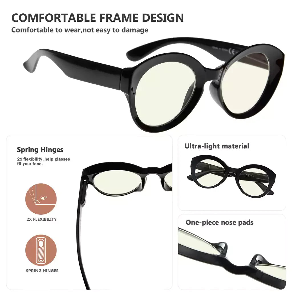 Round Oval Blue Light Blocking Reading Glasses for Women