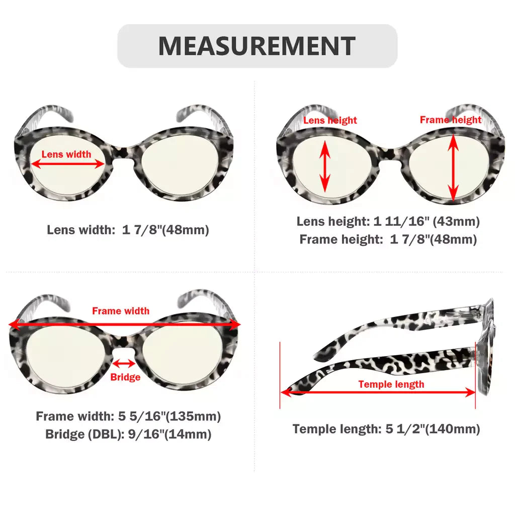 Round Oval Blue Light Blocking Reading Glasses for Women
