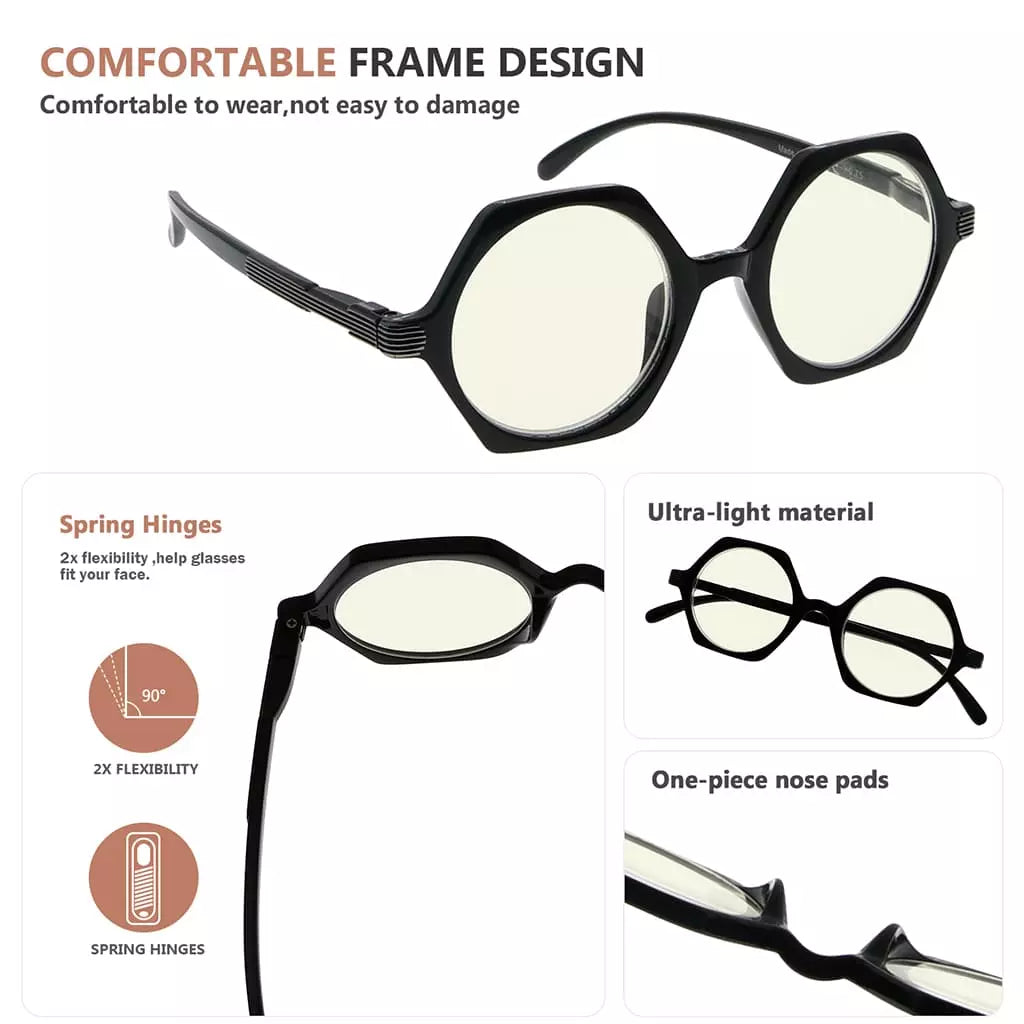 Hexagon Small Blue Light Blocking Reading Glasses for Women