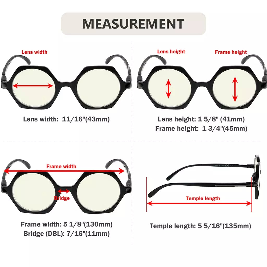 Hexagon Small Blue Light Blocking Reading Glasses for Women