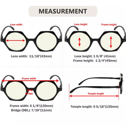 Hexagon Small Blue Light Blocking Reading Glasses for Women