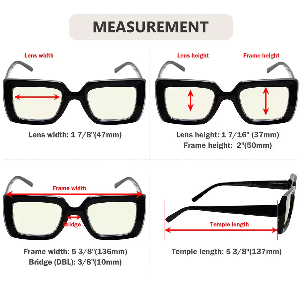 Square Blue Light Blocking Reading Glasses for Women
