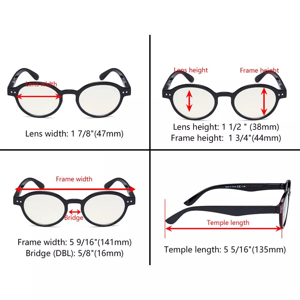 Round Blue Light Blocking Reading Glasses Women Men