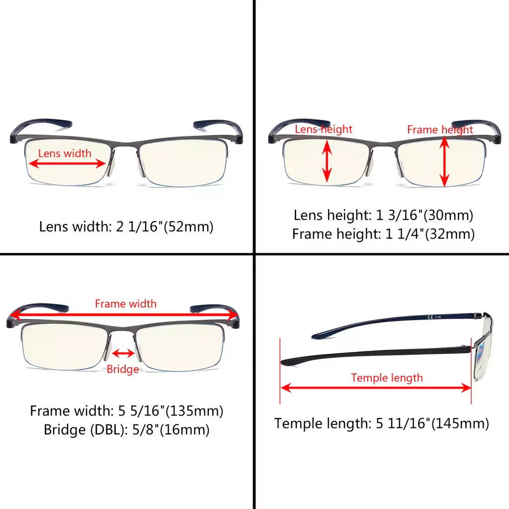 Half-rim Blue Light Blocking Reading Glasses for Women Men