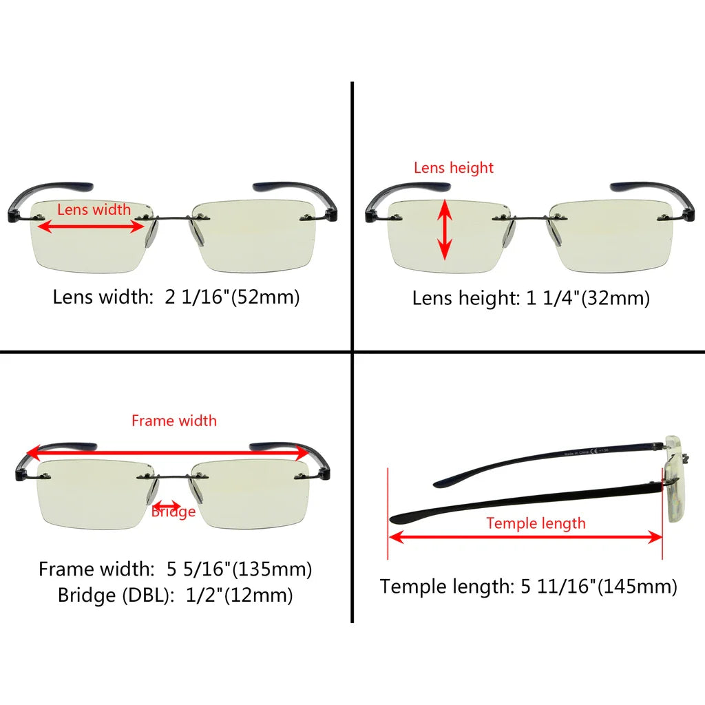 Rimless Blue Light Blocking Reading Glasses for Women