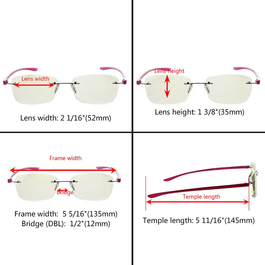 Rimless Blue Light Blocking Reading Glasses for Women
