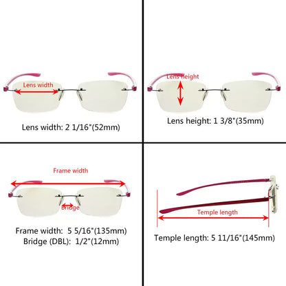 Rimless Blue Light Blocking Reading Glasses for Women
