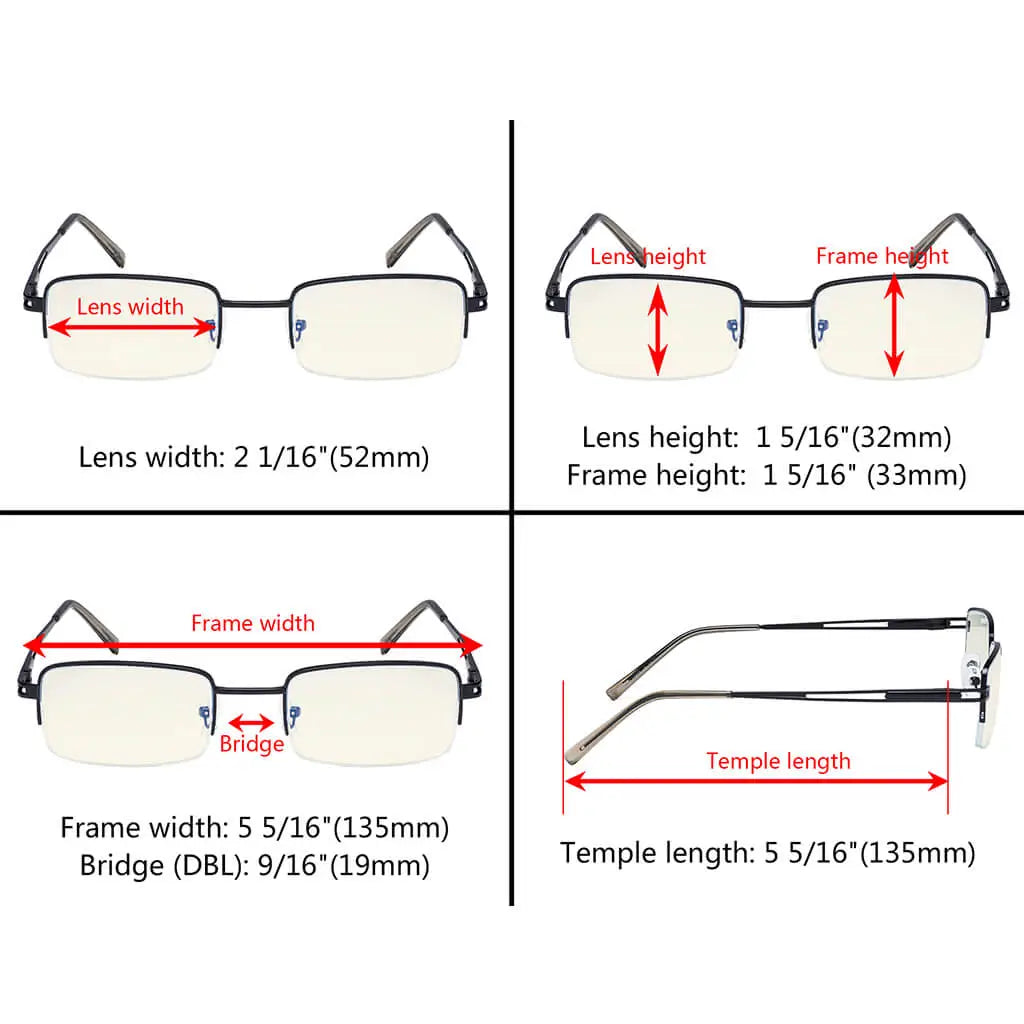 Half Rim Blue Light Blocking Reading Glasses for Men