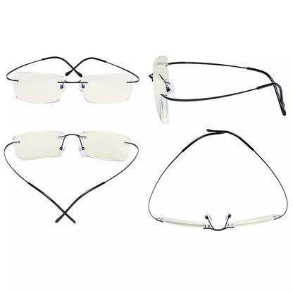 Rimless Titanium Blue Light Blocking Reading Glasses for Women Men