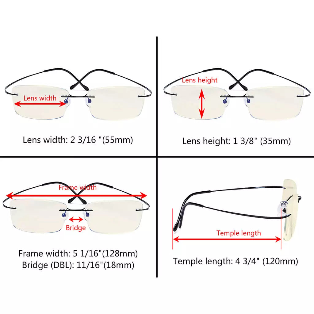 Rimless Titanium Blue Light Blocking Reading Glasses for Women Men