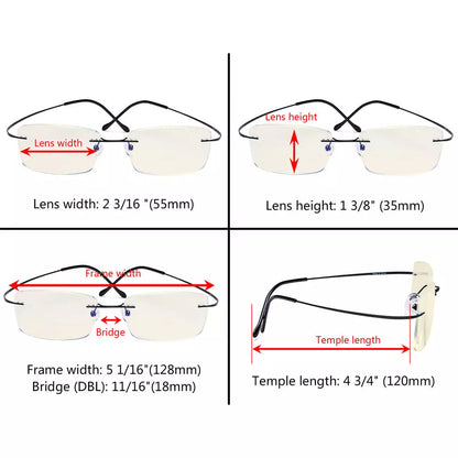 Rimless Titanium Blue Light Blocking Reading Glasses for Women Men