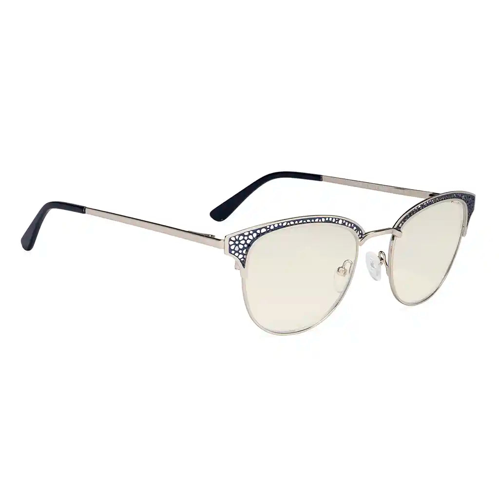 Browline Blue Light Blocking Reading Glasses Light Yellow Tinted Women