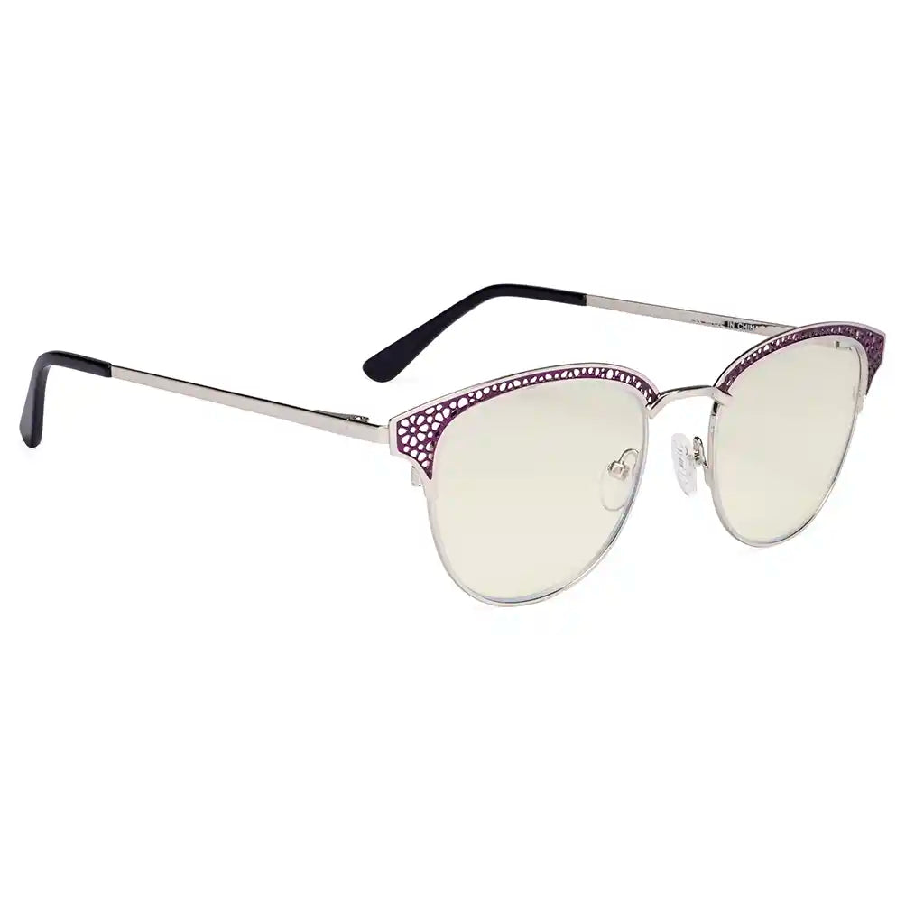 Browline Blue Light Blocking Reading Glasses Light Yellow Tinted Women