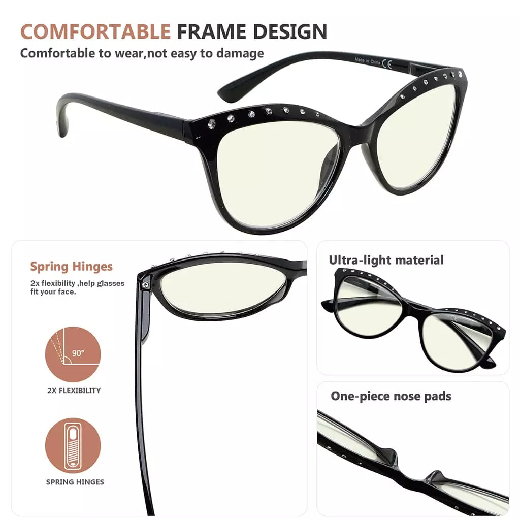 Cat-eye Rhinestone Blue Light Blocking Reading Glasses Women