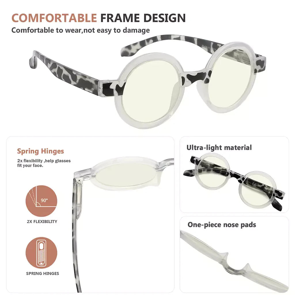 Small Round Pattern Blue Light Blocking Reading Glasses Women