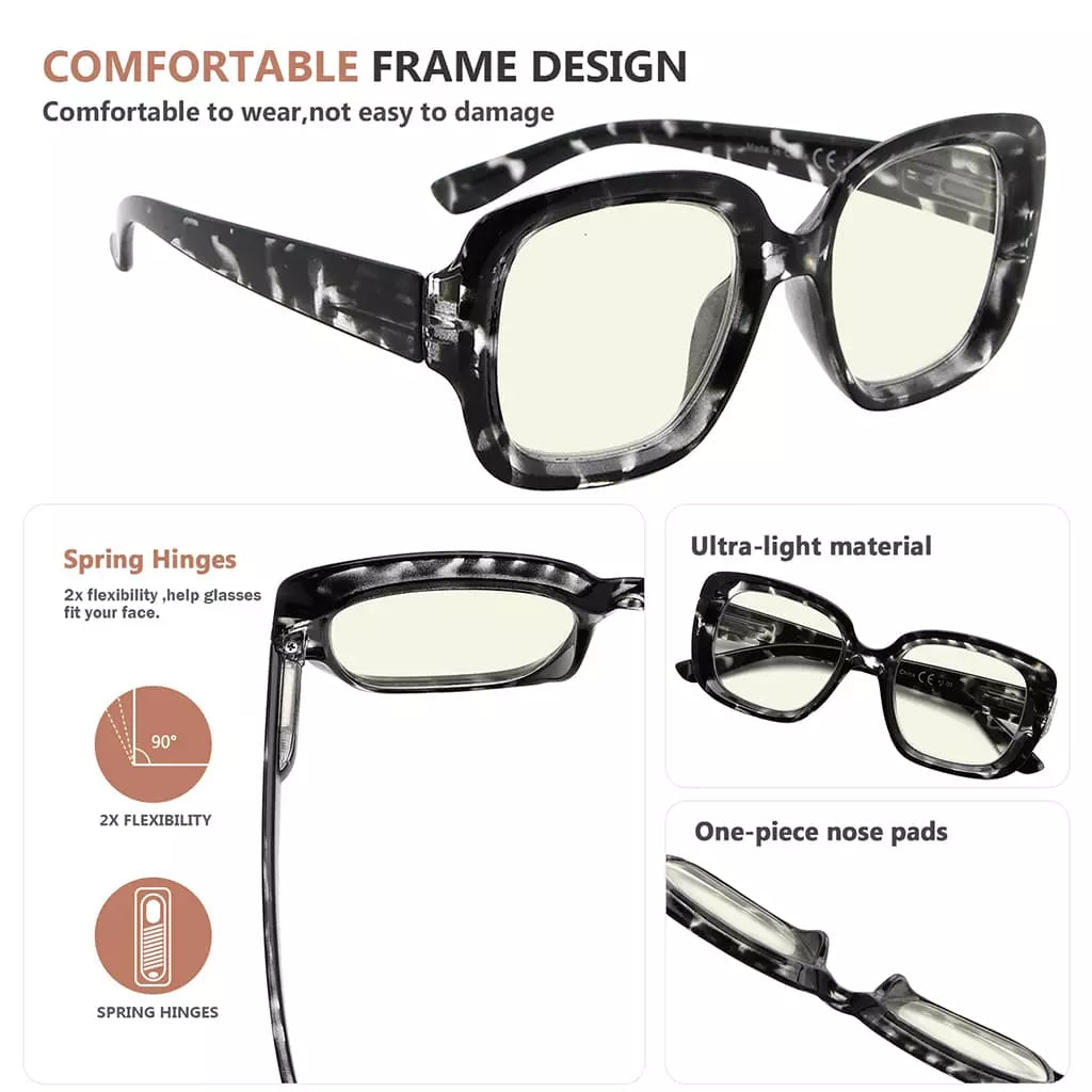 Square Blue Light Blocking Reading Glasses Women