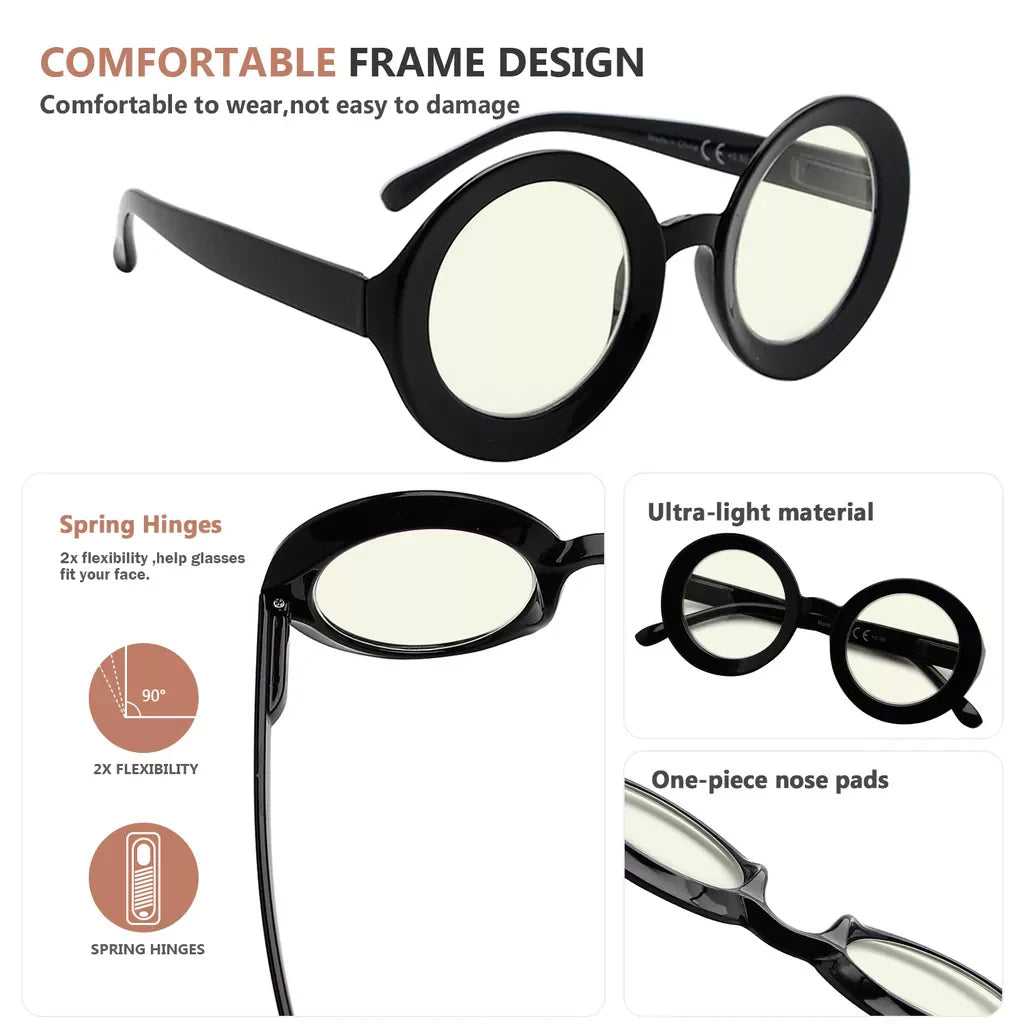 Round Oversized Blue Light Blocking Reading Glasses For Women
