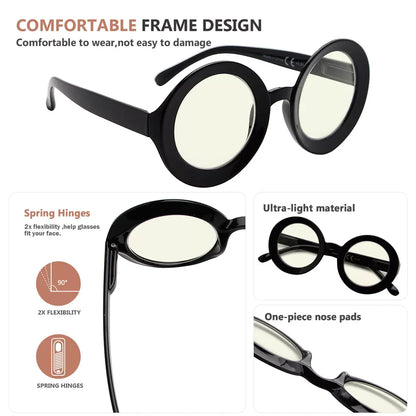 Round Oversized Blue Light Blocking Reading Glasses For Women