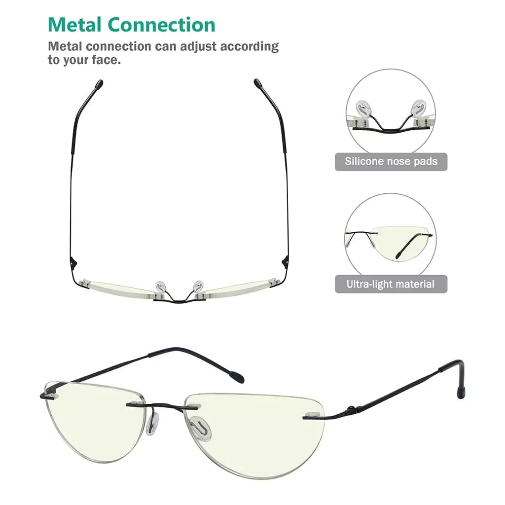 Half Moon Rimless Blue Light Blocking Reading Glasse Men Women