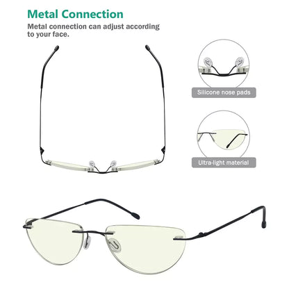 Half Moon Rimless Blue Light Blocking Reading Glasse Men Women