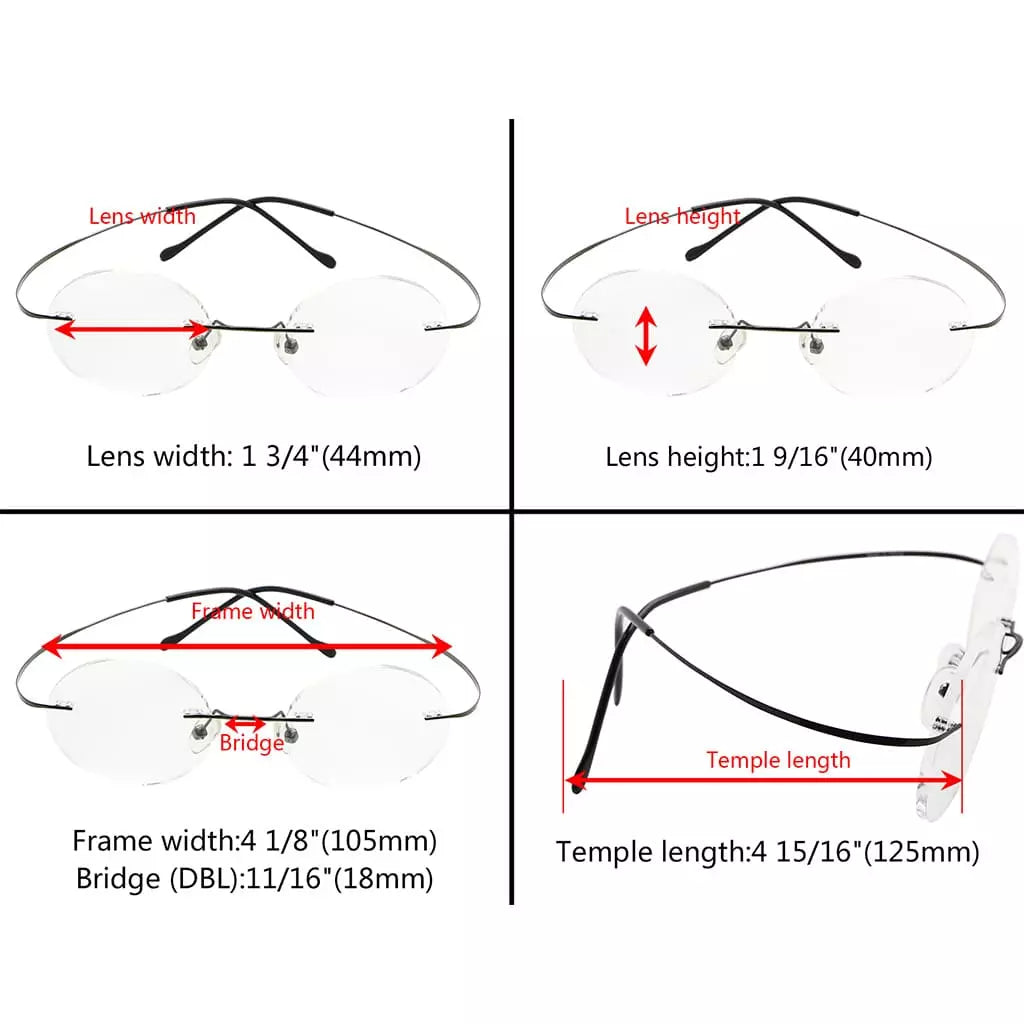 Titanuim Rimless Round Glasses for Women Men