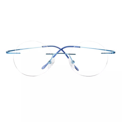 Titanuim Rimless Round Glasses for Women Men