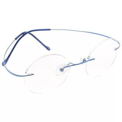 Titanuim Rimless Round Glasses for Women Men