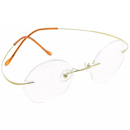 Titanuim Rimless Round Glasses for Women Men