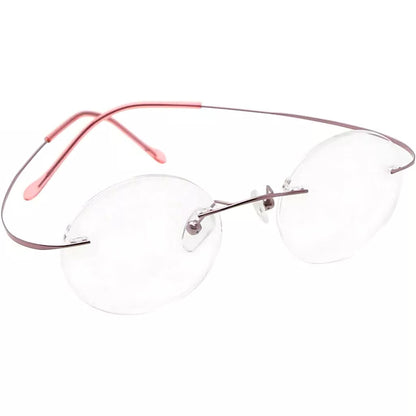 Titanuim Rimless Round Glasses for Women Men