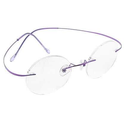 Titanuim Rimless Round Glasses for Women Men