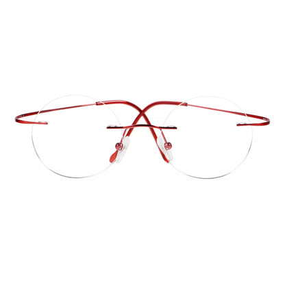Titanuim Rimless Round Glasses for Women Men